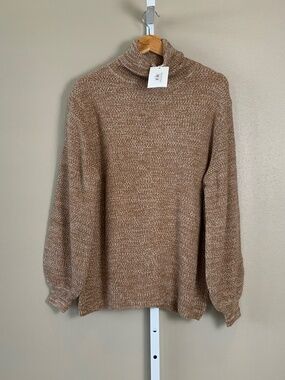Color Alien Relaxed Marled Melange Bishop Puff Balloon Sleeve Turtleneck Sweater